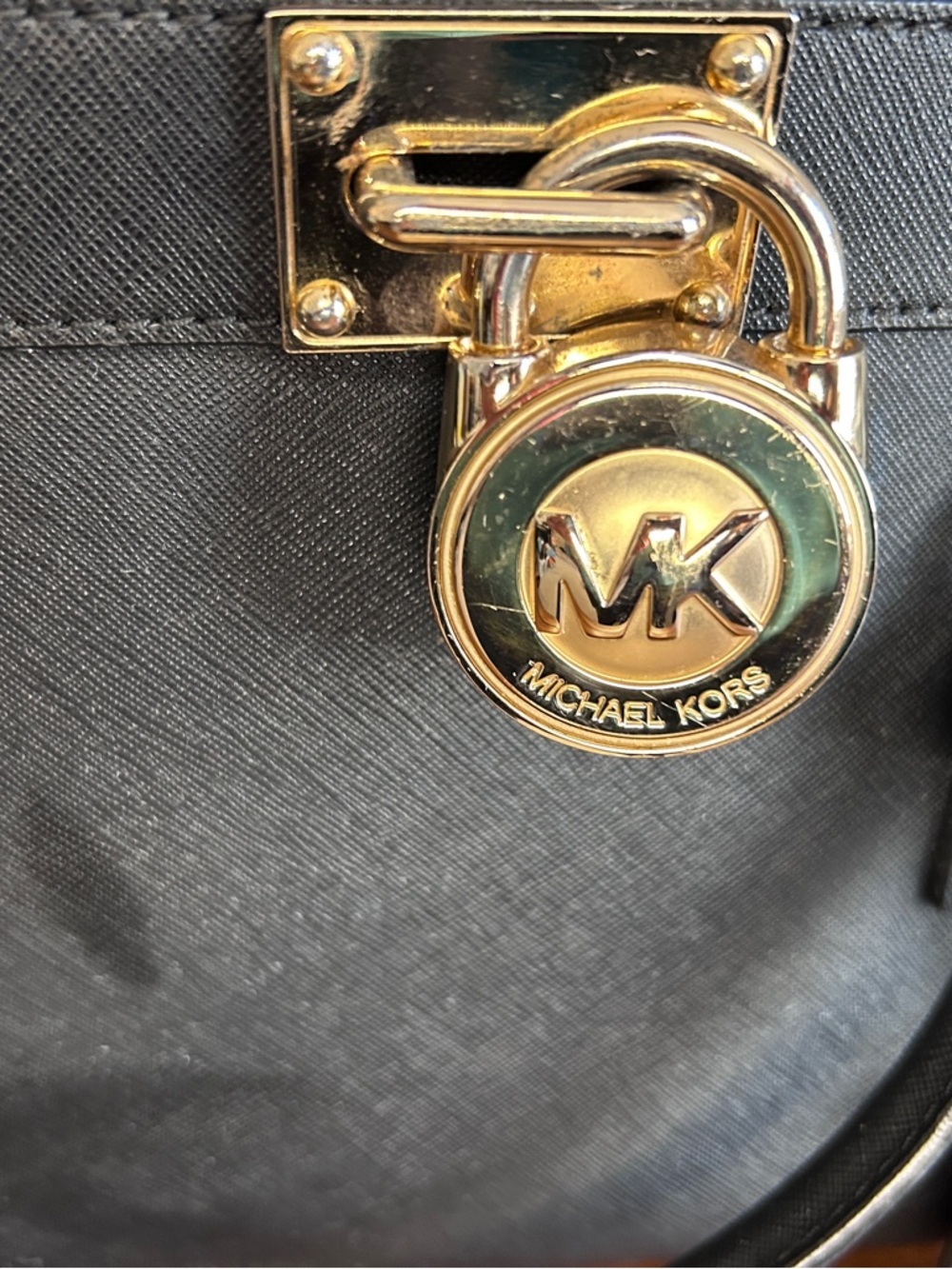 Michael Kors Hamilton Satchel Black Leather | Gold Lock | - Picture 13 of 16